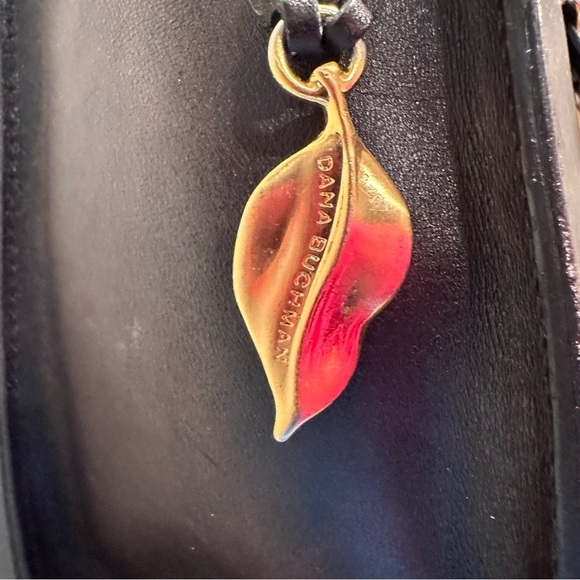 Dana Buchman Dark Brown Genuine Leather Gold Leaf & Signature Zipper Vintage EUC - Picture 6 of 16